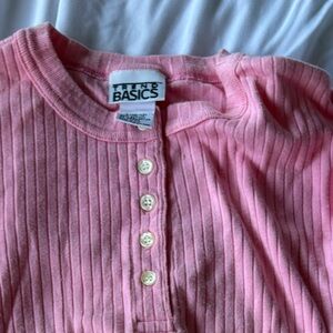 Pink Ribbed Button-Up Top